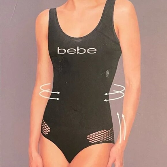 BEBE BLACK SEAMLESS CONTOUR SHAPING MEDIUM CONTROL FASHION BODYSUIT SIZE XL NWT - Picture 1 of 8